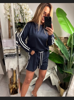 Bluza bawełniana w kolorze granatowym  z białymi lampasami